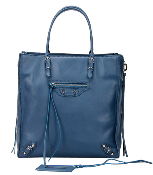 Balenciaga Piccolo Papier A5 Blue Sapphire Leather Tote Anglaise B